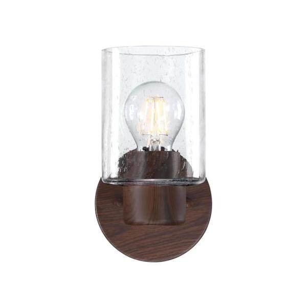 1 Light Walnut Wall Light Fixture Clear Seeded Glass 2