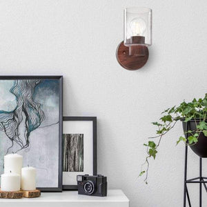 1 Light Walnut Wall Light Fixture Clear Seeded Glass 3