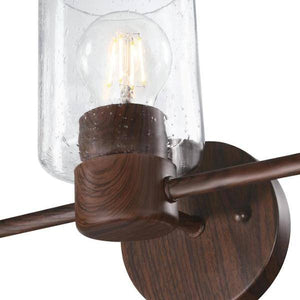 3 Light Walnut Clear Seeded Glass Wall Light Fixture 2