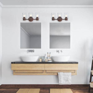 3 Light Walnut Clear Seeded Glass Wall Light Fixture 3