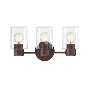 3 Light Walnut Clear Seeded Glass Wall Light Fixture 1