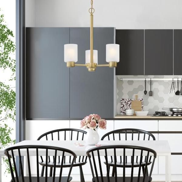 3 Light Champagne Brass Frosted Chandelier Light Fixture 3
