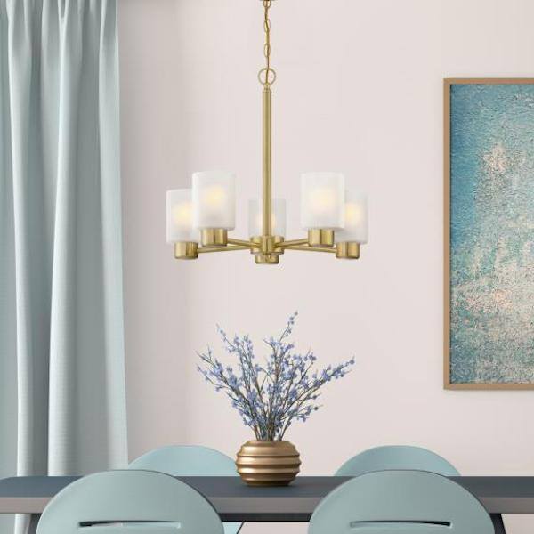 5 Light Champagne Brass Frosted Glass Chandelier Light Fixture 3