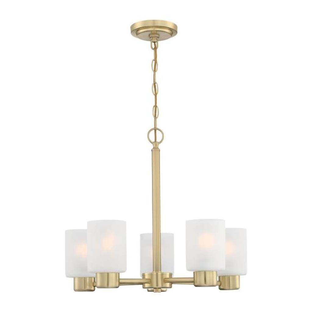 5 Light Champagne Brass Frosted Glass Chandelier Light Fixture 1