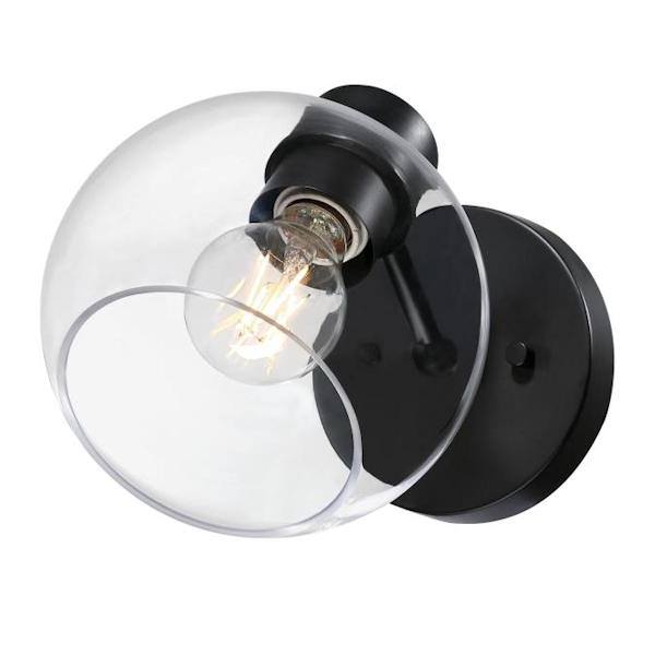 1 Light Matte Black Clear Glass Wall Light Fixture 2