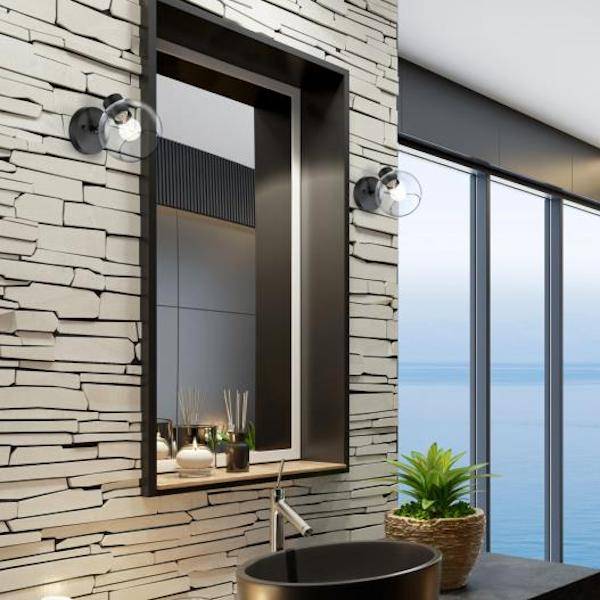 1 Light Matte Black Clear Glass Wall Light Fixture 3