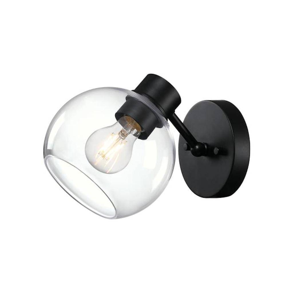 1 Light Matte Black Clear Glass Wall Light Fixture 1