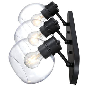 3 Light Matte Black Clear Glass Wall Light Fixture 2