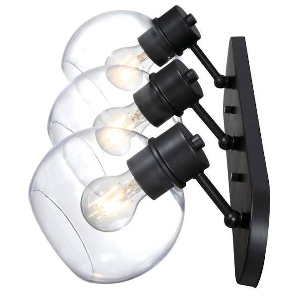 3 Light Matte Black Clear Glass Wall Light Fixture 2
