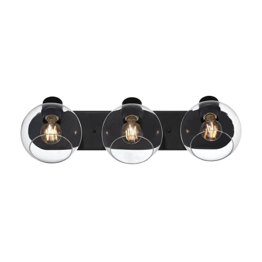 3 Light Matte Black Clear Glass Wall Light Fixture 1