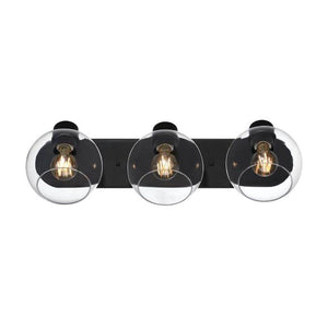 3 Light Matte Black Clear Glass Wall Light Fixture 1