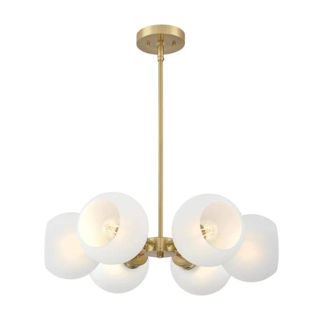6 Light Champagne Brass Frosted Chandelier Light Fixture 1