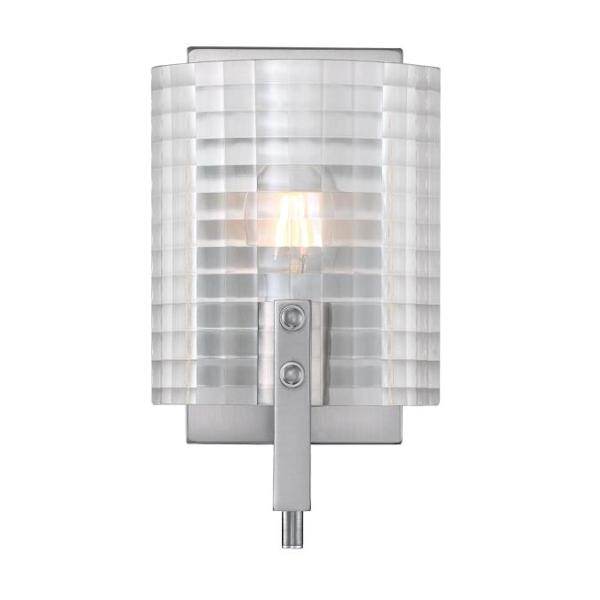 1 Light Brushed Nickel Clear Waffle Glass Wall Light Fixture 2