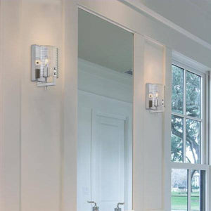 1 Light Brushed Nickel Clear Waffle Glass Wall Light Fixture 3