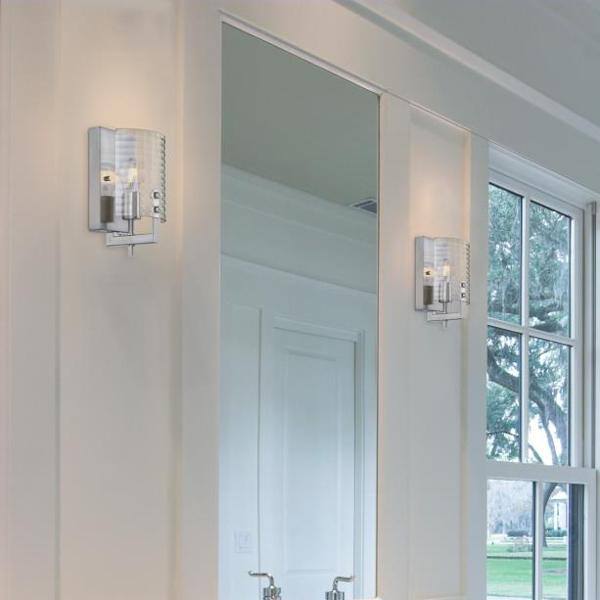 1 Light Brushed Nickel Clear Waffle Glass Wall Light Fixture 3