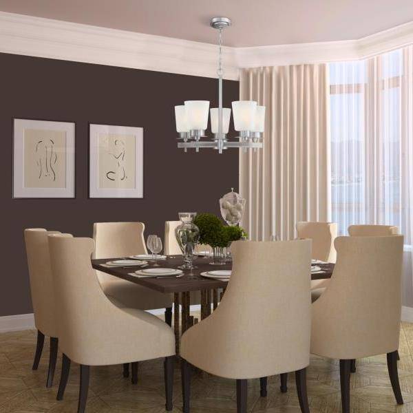 5 Light Brushed Nickel Frosted Chandelier Light Fixture 3