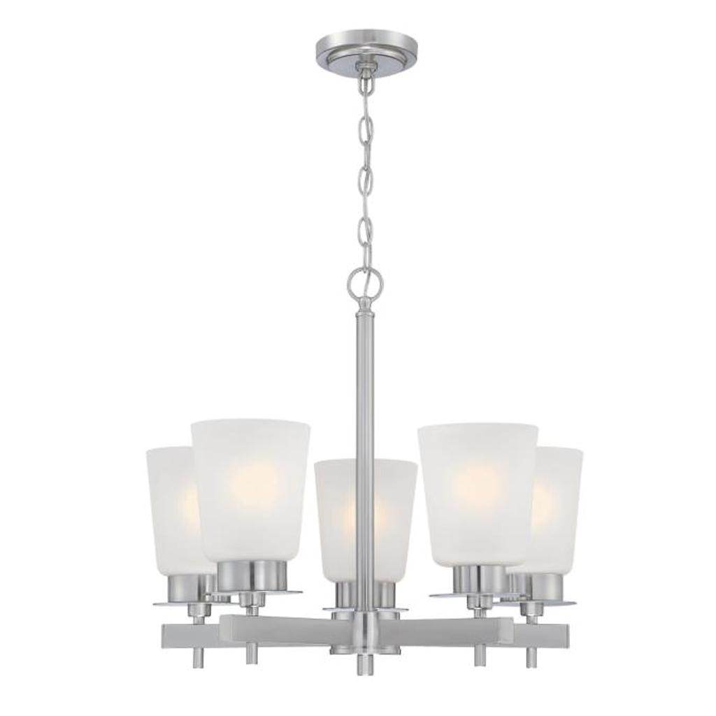 5 Light Brushed Nickel Frosted Chandelier Light Fixture 1