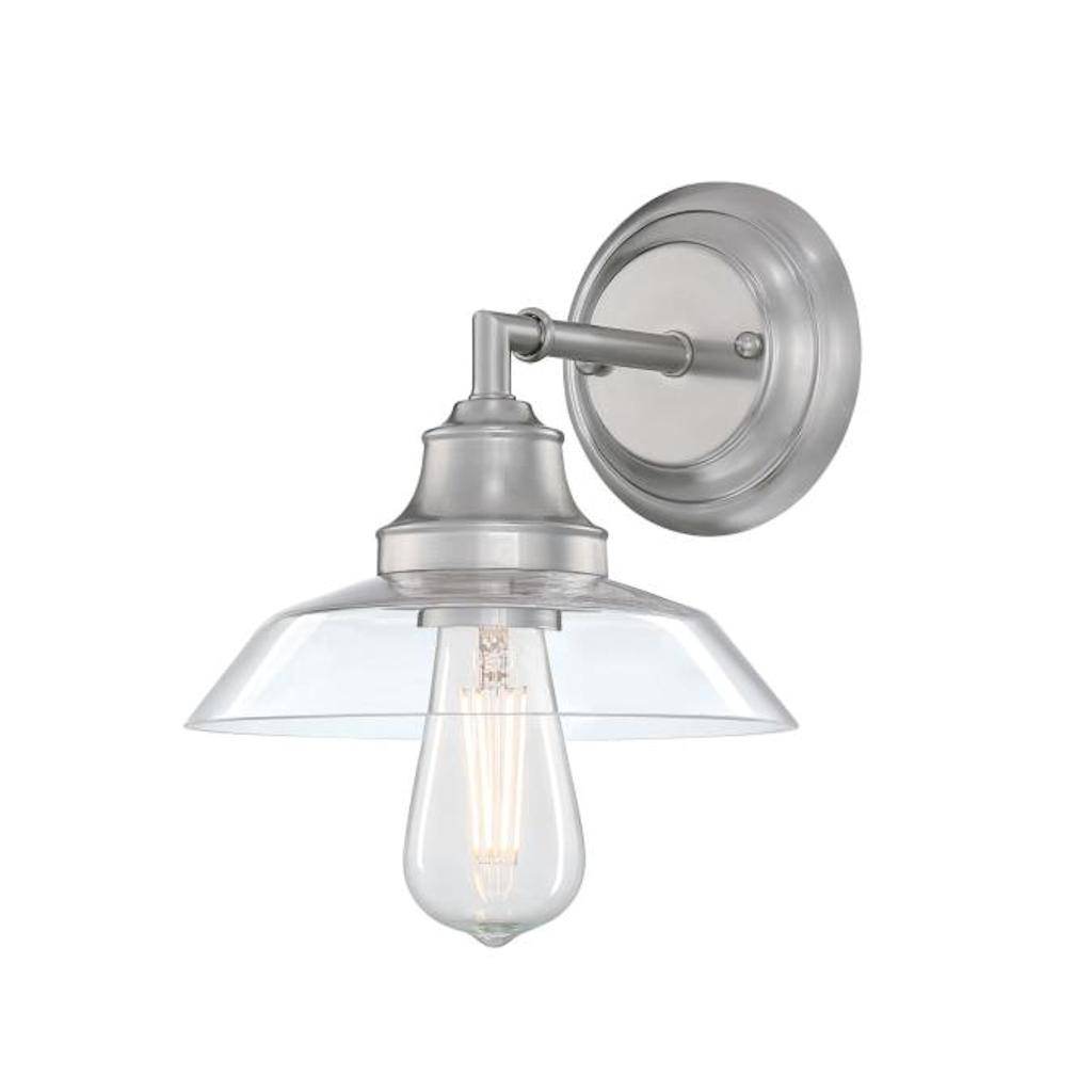 1 Light Brushed Nickel Clear Glass Light Wall Fixture 1