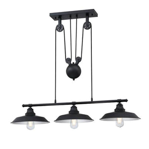 3 Light Matte Black Pulley Pendant Light Fixture 1