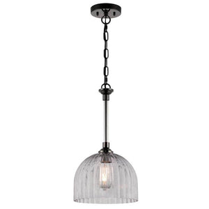 1 Lamp Gun Metal Finish Pendant Light Fixture Smoke Grey Ribbed Glass 1