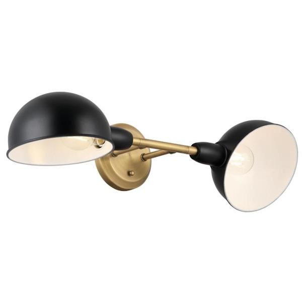 2 Light Matte Black/Brushed Brass Wall Fixture 2
