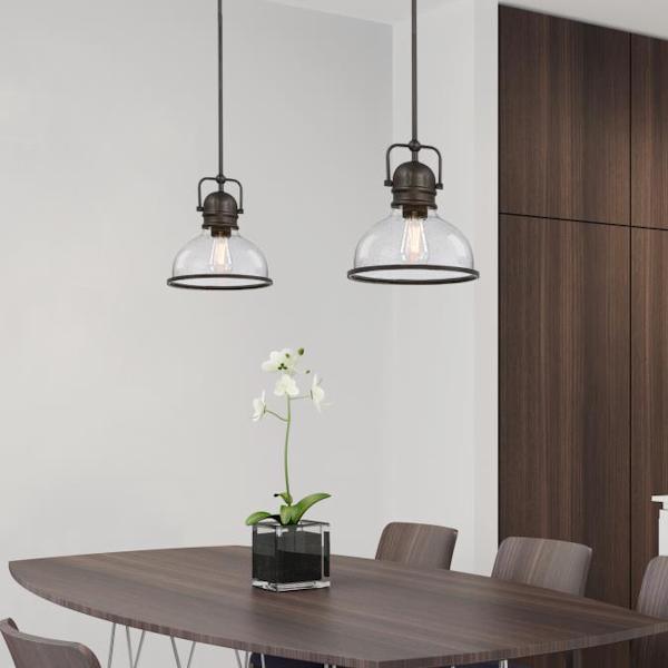 1 Light Black/Bronze with Clear Seeded Glass Pendant 3