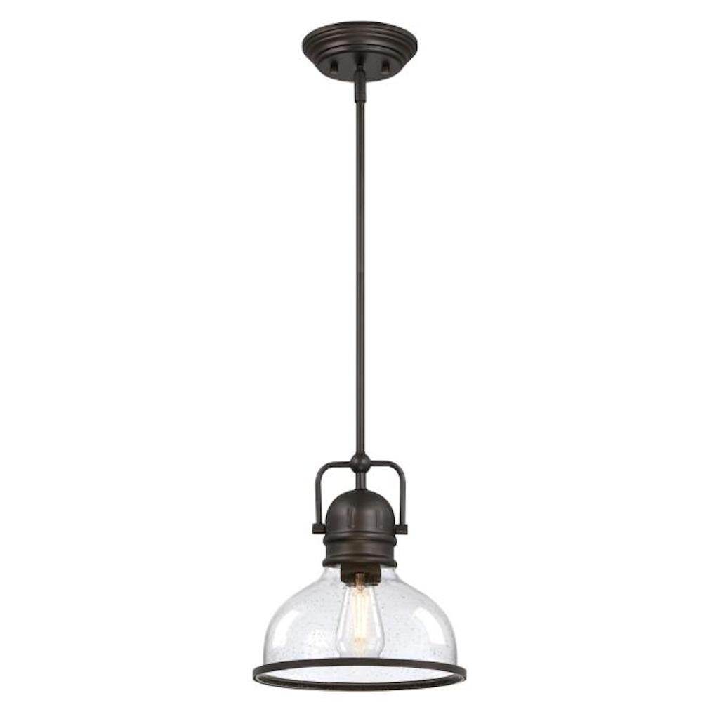 1 Light Black/Bronze with Clear Seeded Glass Pendant 1