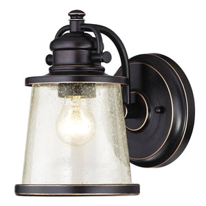 1 Light (Medium Screw Base) 10" Lantern Amber Bronze with Clear Seeded Glass Wall Light Fixture 1