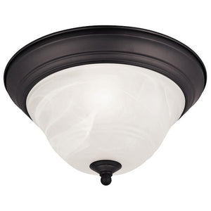 1 Light (Medium Screw Base) 11.25" Wensley Flush Mount Oil Rubbed Bronze Finish with White Alabaster Glass Ceiling Light Fixture 1
