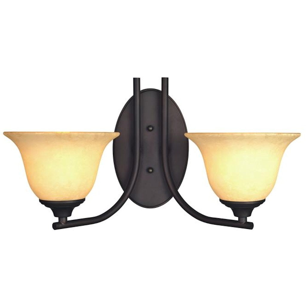 2 Light (Medium Screw Base) 17" Kings Canyon Oil Rubbed Bronze Finish with Burnt Scavo Glass Wall Light Fixture 1