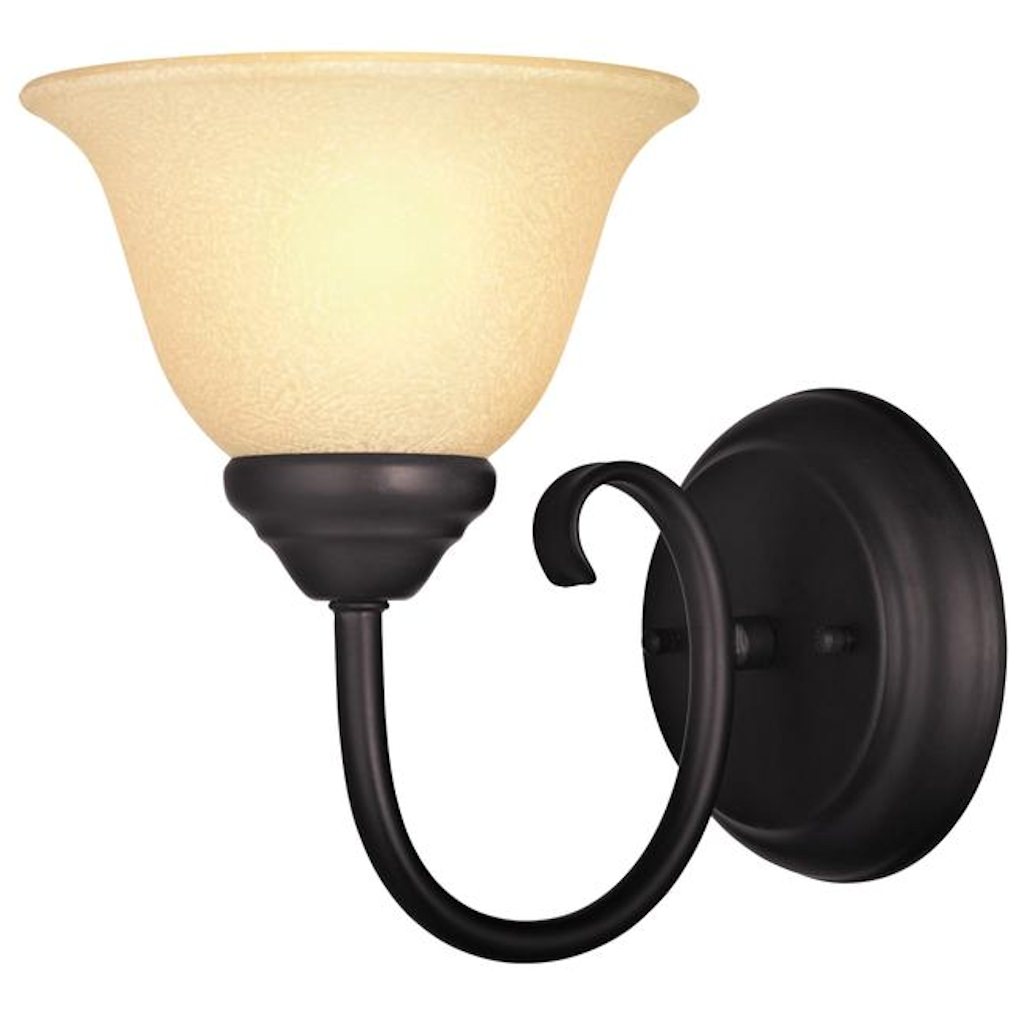 1 Light (Medium Screw Base) 6.25" Elena Dark Bronze Finish with Antique Amber Glass Wall Light Fixture 1
