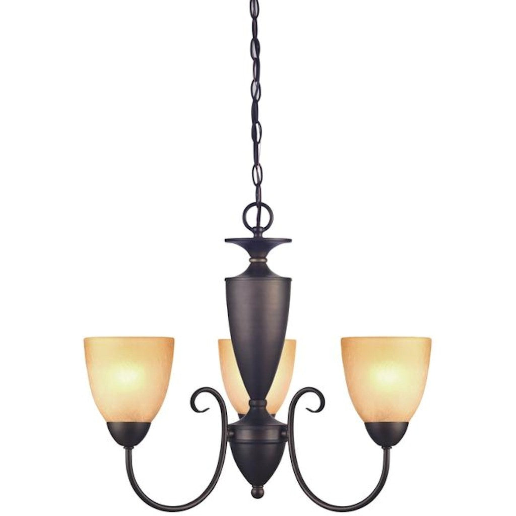 3 Light (Medium Screw Base) 21.75" Chapel Hill Oil Rubbed Bronze Finish with Antique Amber Scavo Glass Chandelier Light Fixture 1