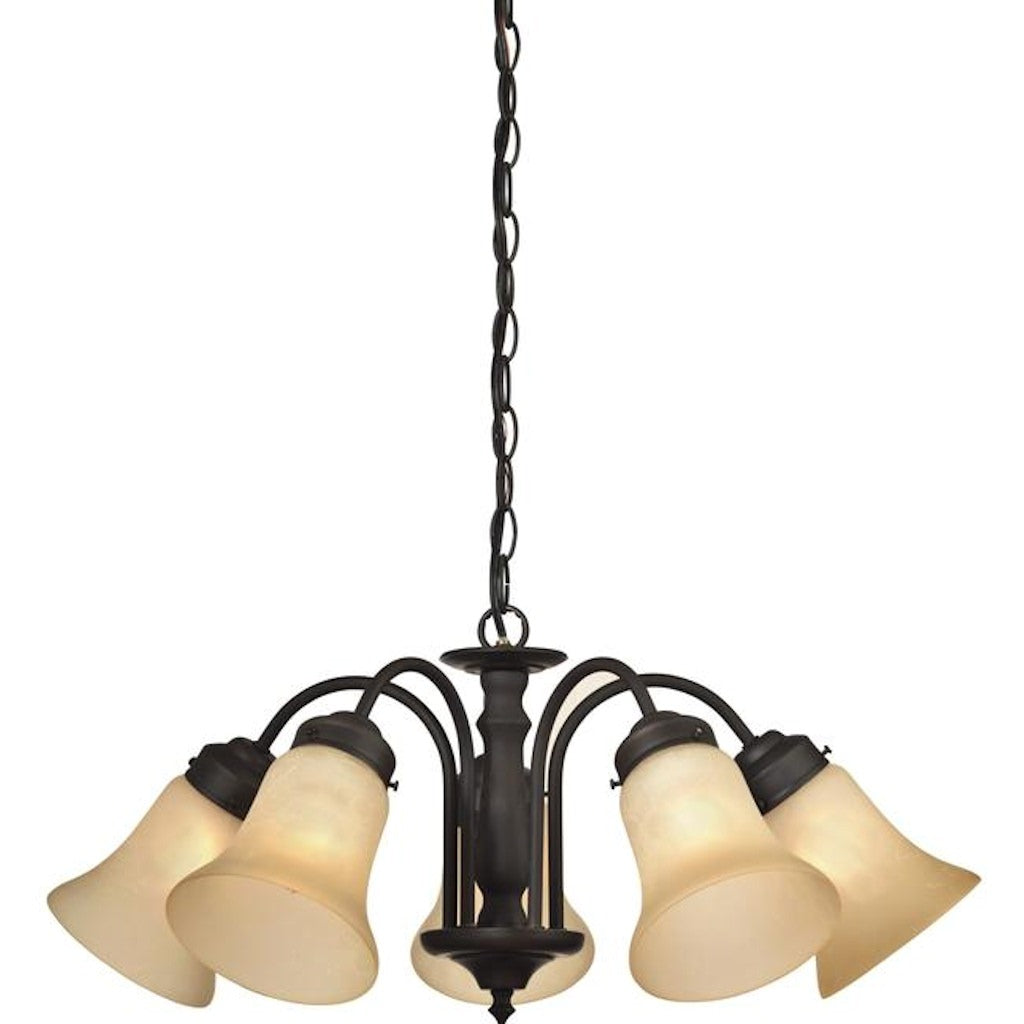 5 Light (Medium Screw Base) 23" Trinity II Oil Rubbed Bronze Finish with Aged Alabaster Glass Chandelier Light Fixture 1