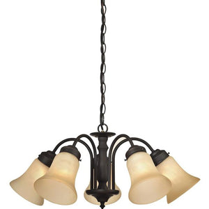 5 Light (Medium Screw Base) 23" Trinity II Oil Rubbed Bronze Finish with Aged Alabaster Glass Chandelier Light Fixture 1