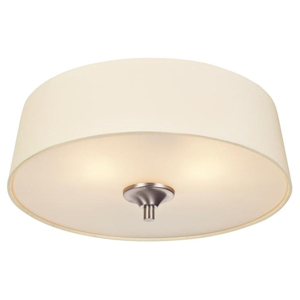 2 Light (Medium Screw Base) 13" Parker Mews Flush Mount Brushed Nickel Finish with White Linen Fabric Shade Ceiling Light Fixture 1