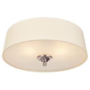2 Light (Medium Screw Base) 13" Parker Mews Flush Mount Brushed Nickel Finish with White Linen Fabric Shade Ceiling Light Fixture 1