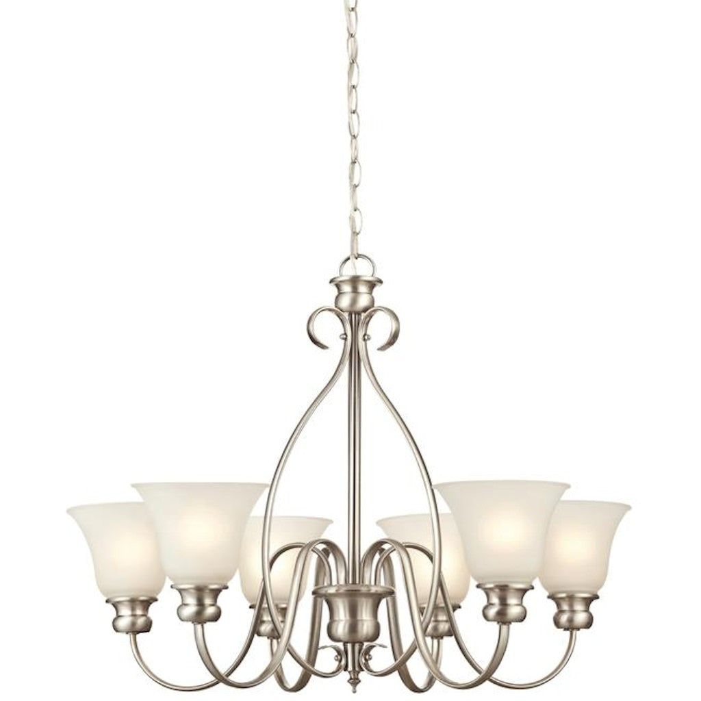 6 Light (Medium Screw Base) 30.2" Fontane Brushed Nickel Finish with Frosted Glass Chandelier Light Fixture 1