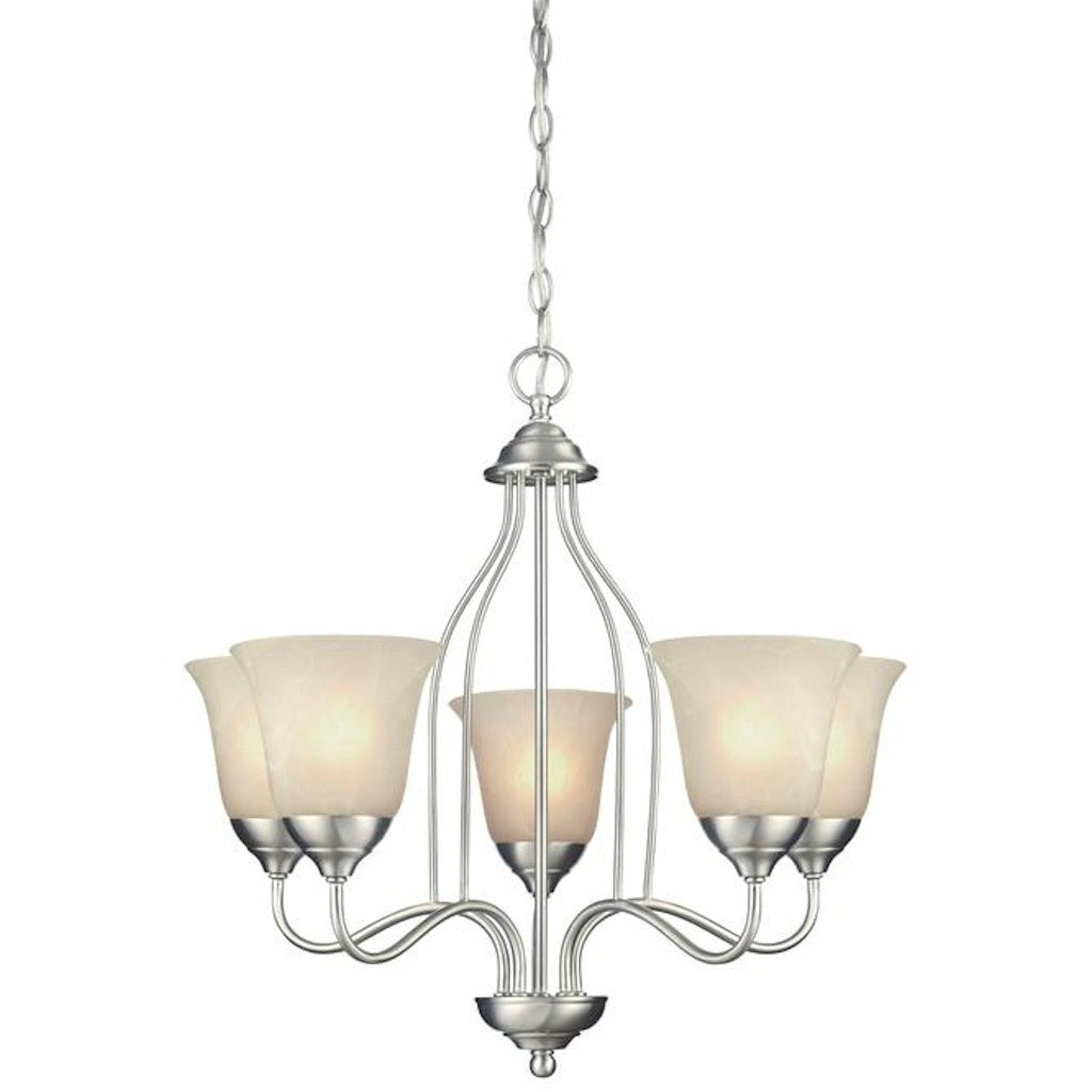 5 Light (Medium Screw Base) 23" Clinton Satin Nickel Finish with White Alabaster Glass Chandelier Light Fixture 1
