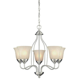 5 Light (Medium Screw Base) 23" Clinton Satin Nickel Finish with White Alabaster Glass Chandelier Light Fixture 1