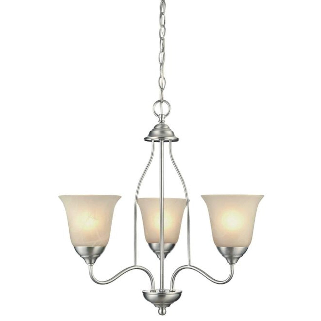 3 Light (Medium Screw Base) 21.5" Clinton Satin Nickel Finish with White Alabaster Glass Chandelier Light Fixture 1