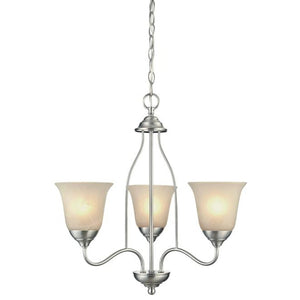 3 Light (Medium Screw Base) 21.5" Clinton Satin Nickel Finish with White Alabaster Glass Chandelier Light Fixture 1
