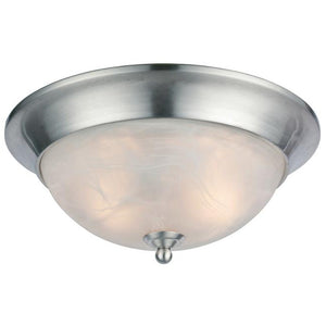 2 Light (Medium Screw Base) 13" Clinton Flush Mount Satin Nickel Finish with White Alabaster Glass Ceiling Light Fixture 1