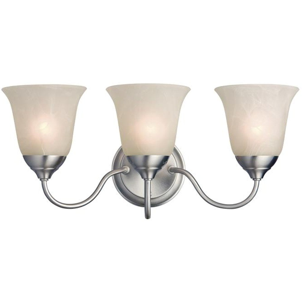 3 Light (Medium Screw Base) 22" Clinton Satin Nickel Finish with White Alabaster Glass Wall Light Fixture 1