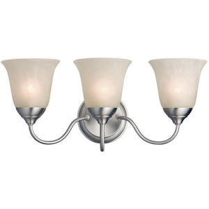 3 Light (Medium Screw Base) 22" Clinton Satin Nickel Finish with White Alabaster Glass Wall Light Fixture 1