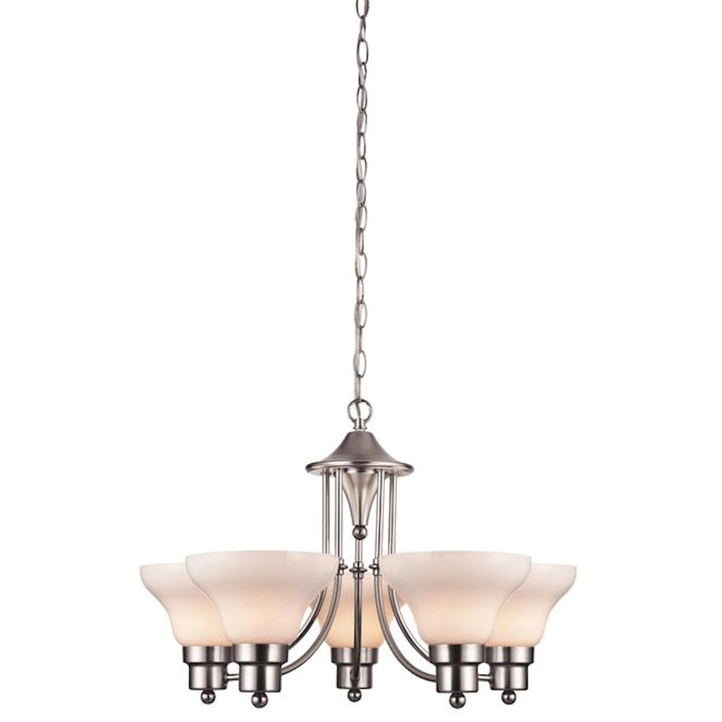 5 Light (Medium Screw Base) 24" Swanstone Satin Nickel Finish with White Opal Glass Chandelier Light Fixture 1