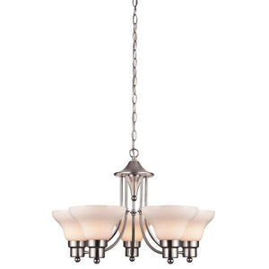5 Light (Medium Screw Base) 24" Swanstone Satin Nickel Finish with White Opal Glass Chandelier Light Fixture 1