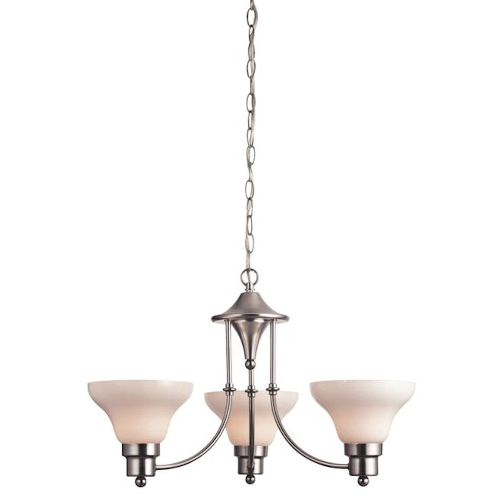 3 Light (Medium Screw Base) 24" Swanstone Satin Nickel Finish with White Opal Glass Chandelier Light Fixture 1