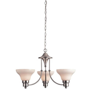3 Light (Medium Screw Base) 24" Swanstone Satin Nickel Finish with White Opal Glass Chandelier Light Fixture 1