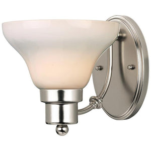 1 Light (Medium Screw Base) 7.2" Swanstone Satin Nickel Finish with White Opal Glass Wall Light Fixture 1