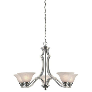 5 Light (Medium Screw Base) 30.5" Fallon Satin Platinum Finish with White Alabaster Glass Chandelier Light Fixture 1